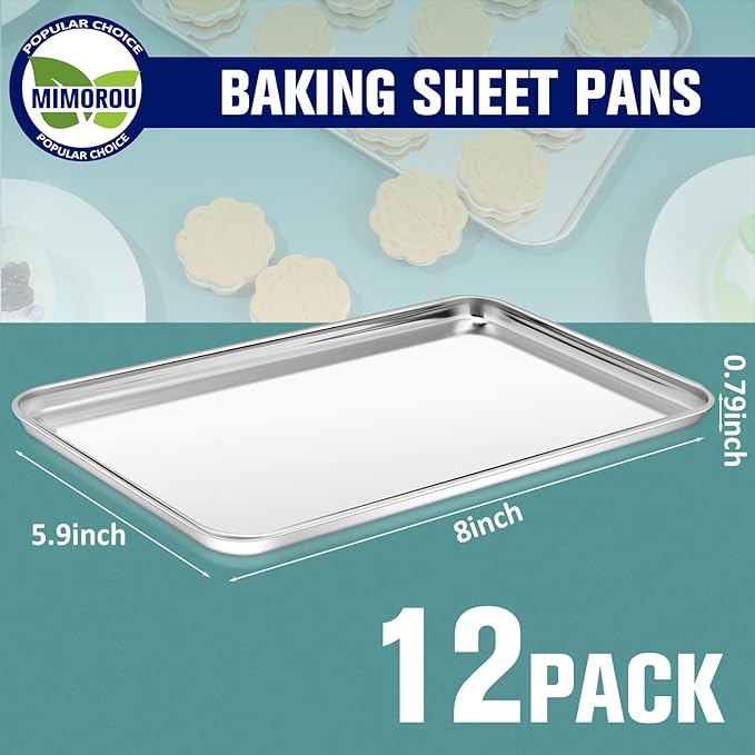 Mimorou 12 Pcs Baking Sheet Stainless Steel Cookie Sheet Small Metal Pans