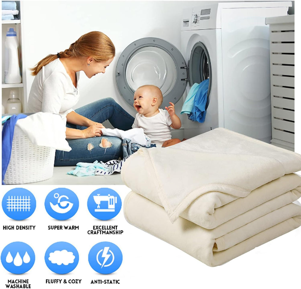 EASELAND Soft Lightweight Queen Size Fleece Blanket, Ivory, 90x90 inches