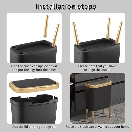 Procade Office Trash Can with Lid, Modern Narrow Garbage Can with Legs
