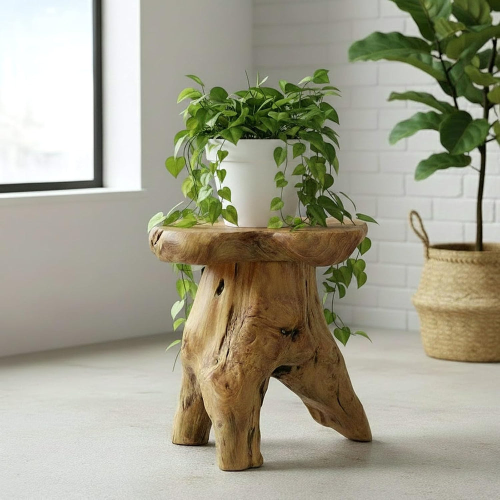 WELLAND Natural Cedar Stump Stool, Live Edge Mushroom Side Table, 14" H