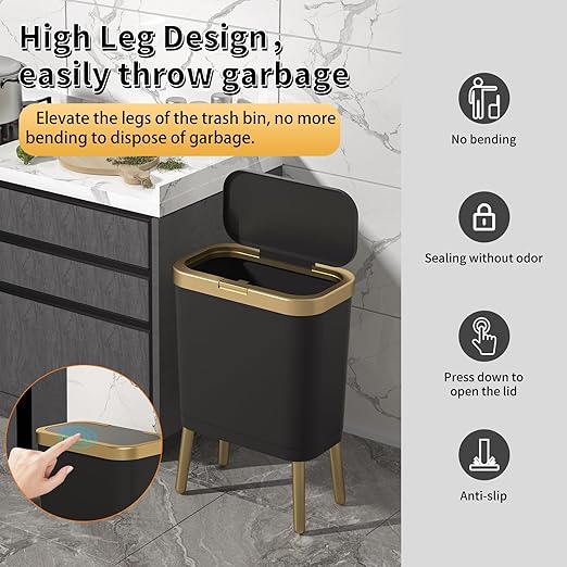 Procade Office Trash Can with Lid, Modern Narrow Garbage Can with Legs