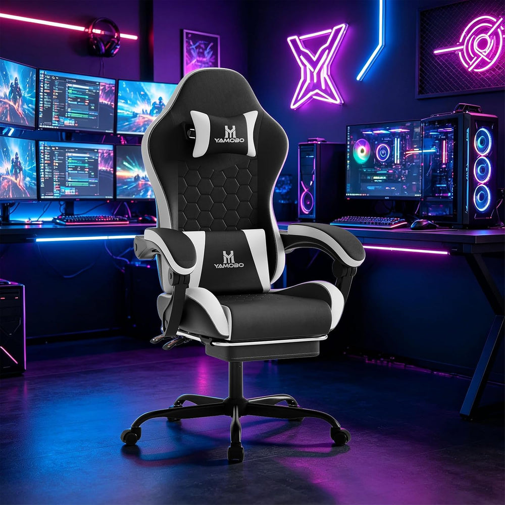 Gaming Chair, Computer Office Chair with Footrest, Adjustable Height & Ba...