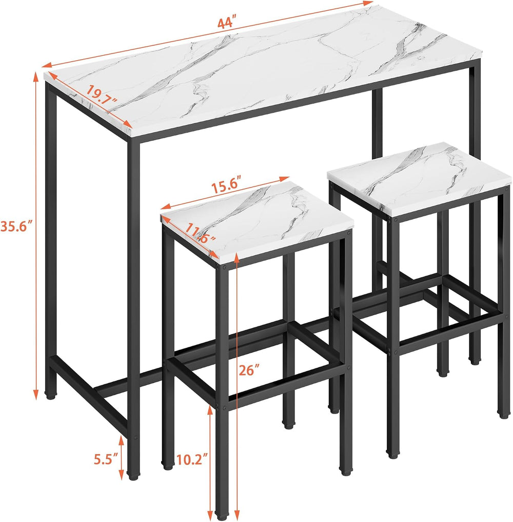 Yongchuang 3 Piece Bar Table Set, White Bar Table and Chairs Set for 2, Moder...