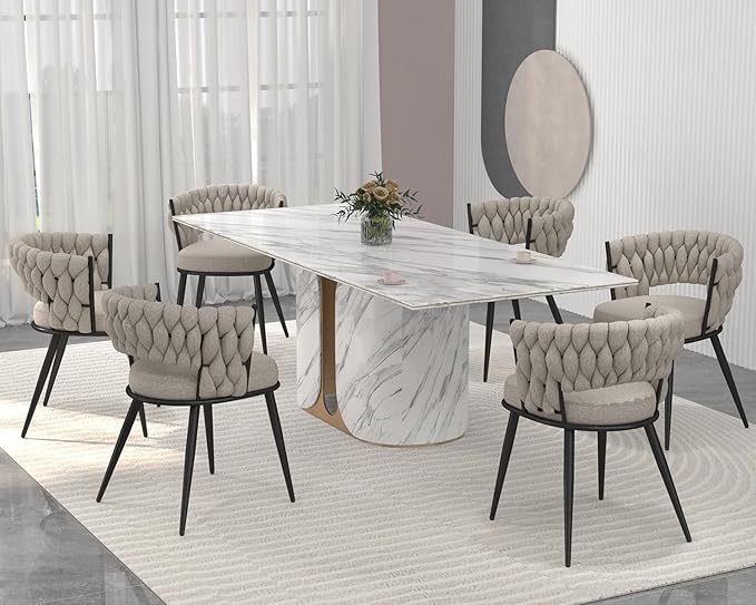 KCC Fabric Dining Chairs Set of 6, Modern Dining Chair with Metal Legs, Woven...