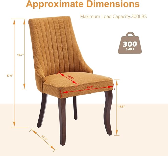 Linen Dining Chairs Set of 6,Comfy Fabric Upholstered Accent Chairs for Kitch...