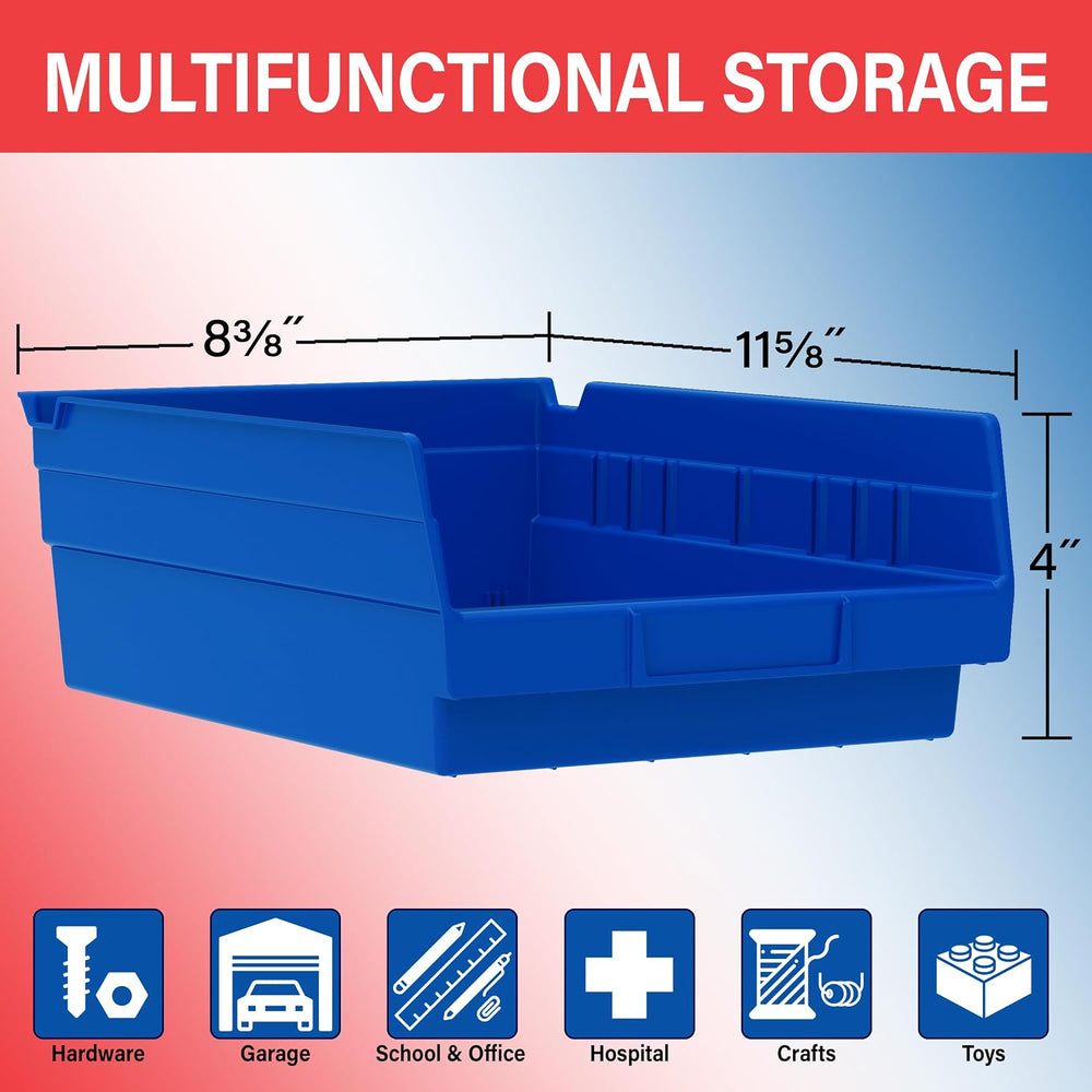 Akro-Mils 30150 Heavy Duty Plastic Shelf Bins, 12"x 8"x 4", Bl...