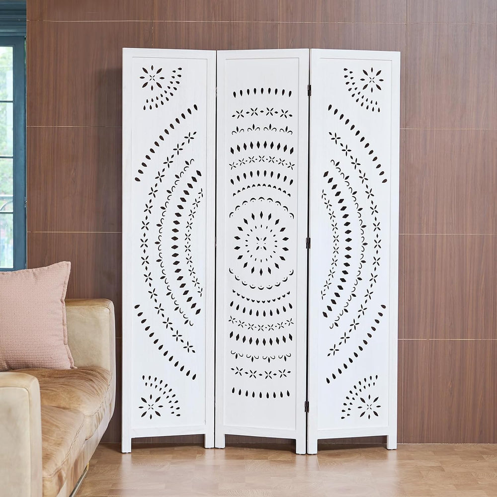 66.9Inch Folding Room Divider, 3 Panels Wood Carved Privacy Screens, Free Ass...