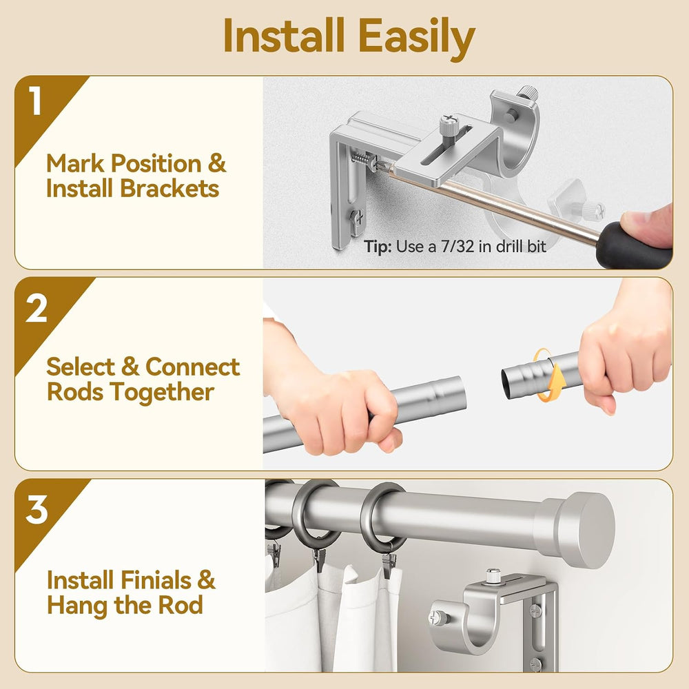 YaFex Curtain Rods 32-144 Inch, Heavy Duty 1 Inch Adjustable Curtain Rod for ...