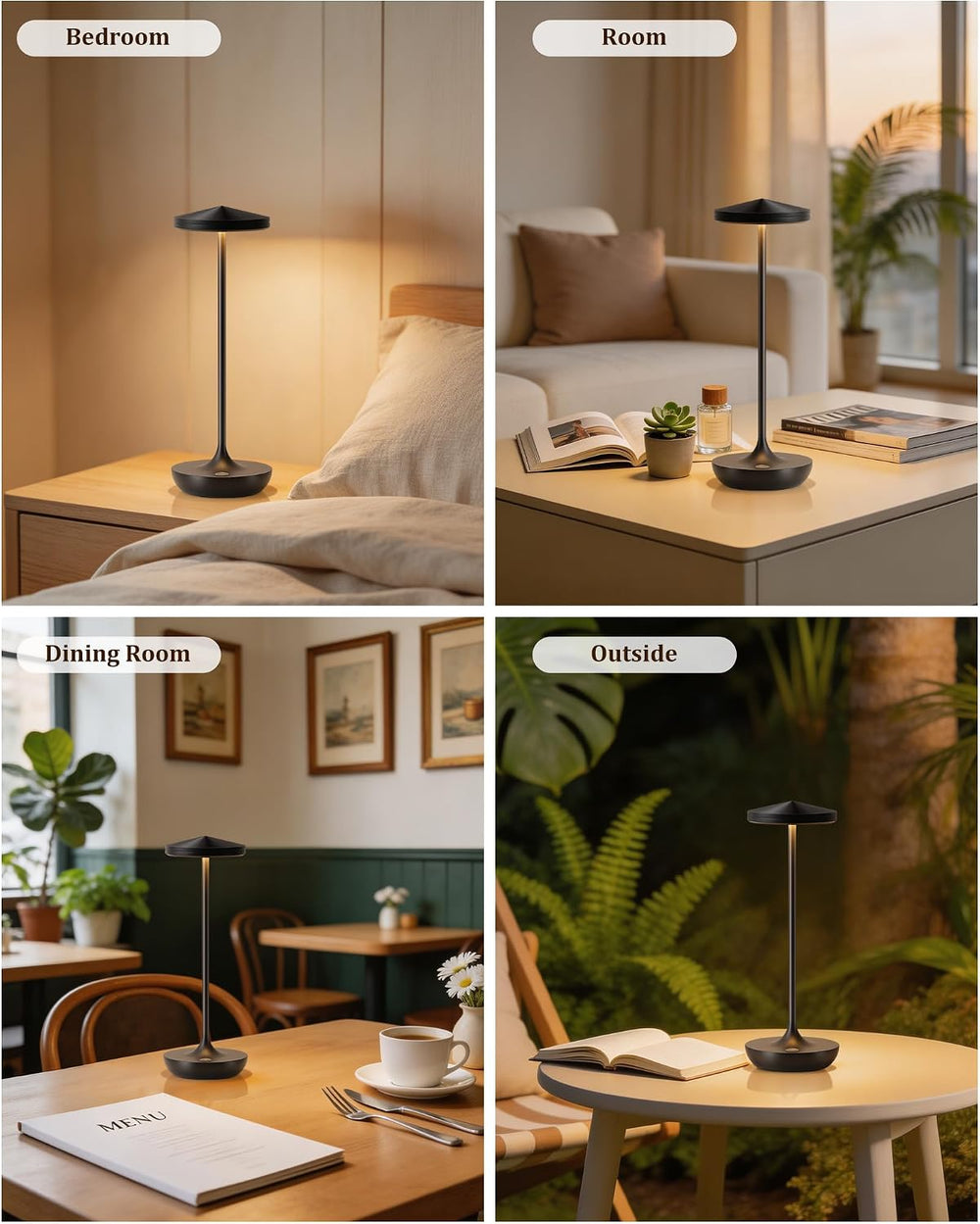 2pack LED Rechargeable Portable Cordless Table Lamp (2pack Black)