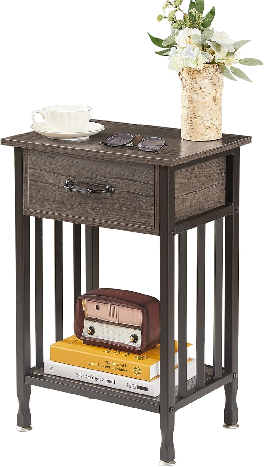 VECELO Nightstands, Industrial Side Table/End Tables with Drawer and Storage ...