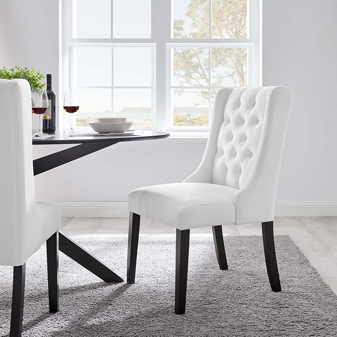Modway Baronet Button-Tufted Fabric Parsons Dining Chair in White