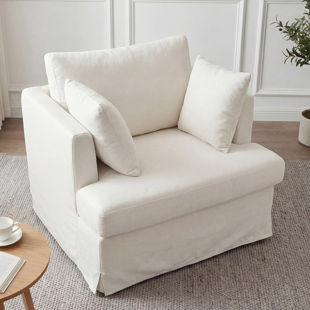 Coastal Accent Armchair for Living Room, 40", Chenille, Beige