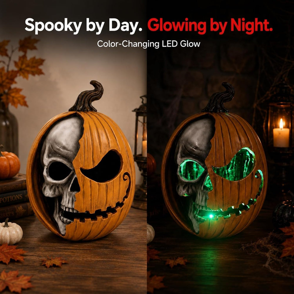 Led Light Up Jack O Lantern, Pumpkin Skull Halloween Decorations for Home