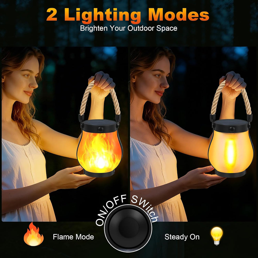 Solar Lanterns Outdoor 4-Pack with Ultra-Real Flame Lights, Dual Charging (US...