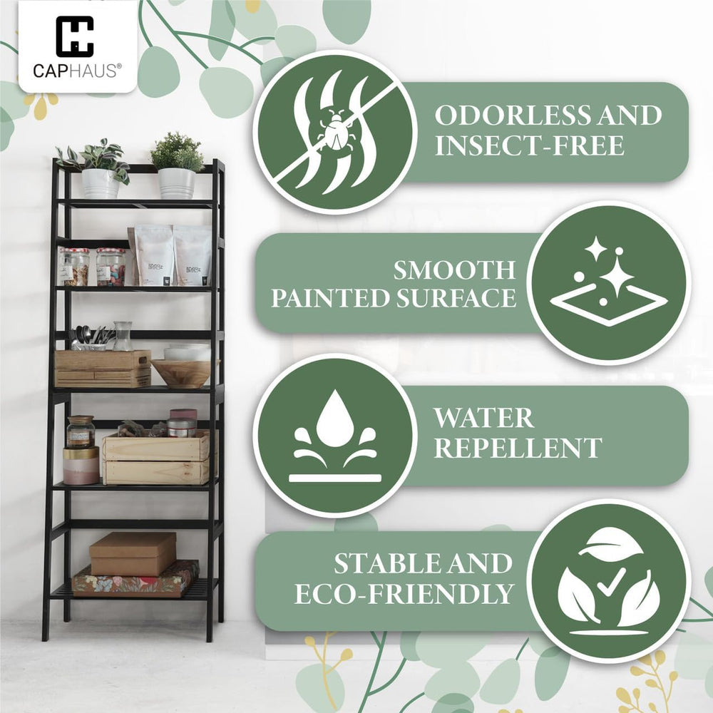 CAPHAUS Bookshelf, 5-Tier Bookcase, Tall Ladder Shelf with Bamboo Frame,Frees...