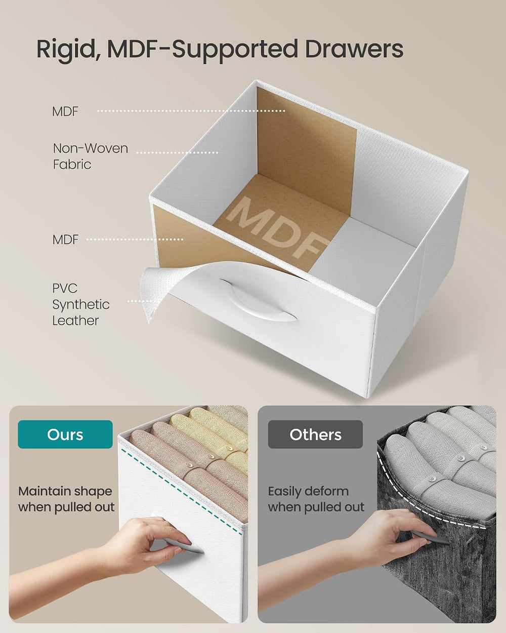 SONGMICS Dresser for Bedroom, Tall Dresser with 4 Fabric Drawers