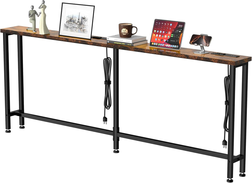 GRLEAF 70" Sofa Table with Built-in Power Strip (4 AC Outlets & 4 US...