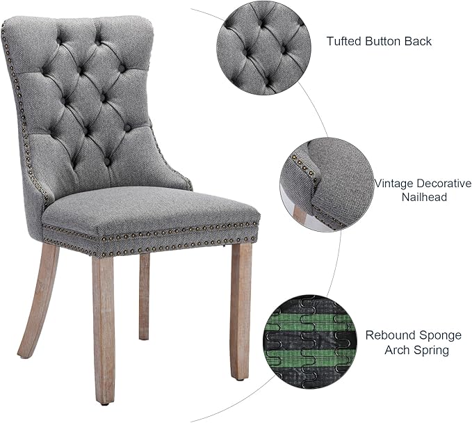 Dining Chairs Set of 6, Upholstered Tufted Linen Fabric Dining Room Chairs wi...