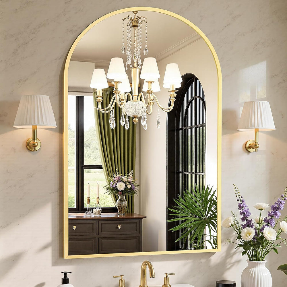 Sweetcrispy 26.5"x38" Arched Gold Bathroom Mirrors for Wall, Vanity...