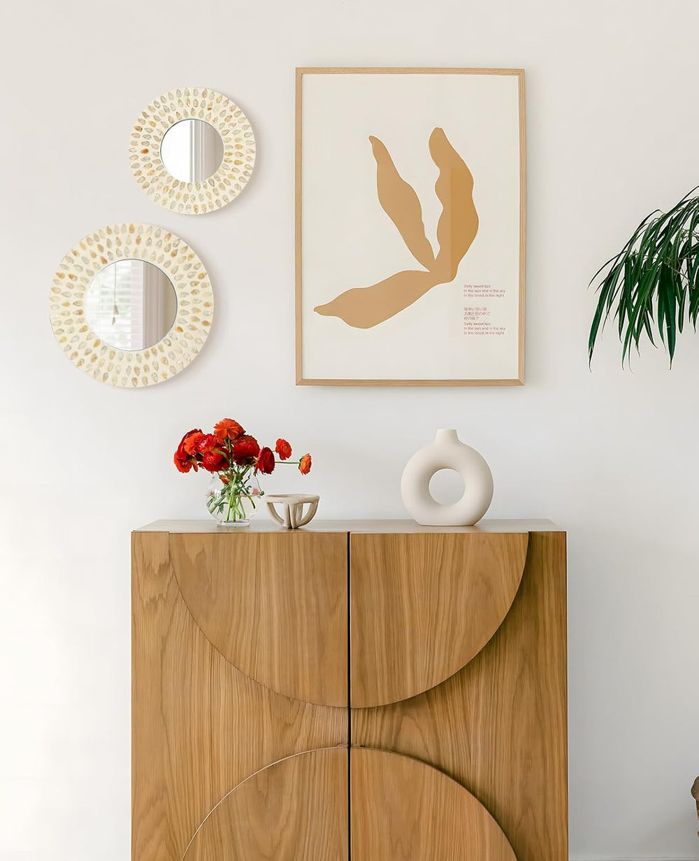 Boho Mirror Wall Decor for Living Room, Natural Mother of Pearl Art