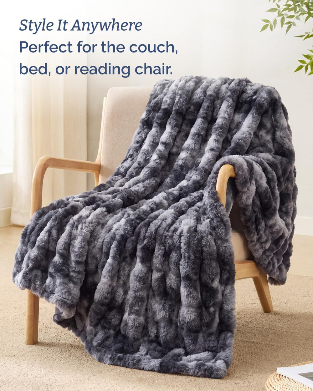 Faux Fur Throw Blanket - Queen Size Bubble Blanket - 90" x 90" Marb...