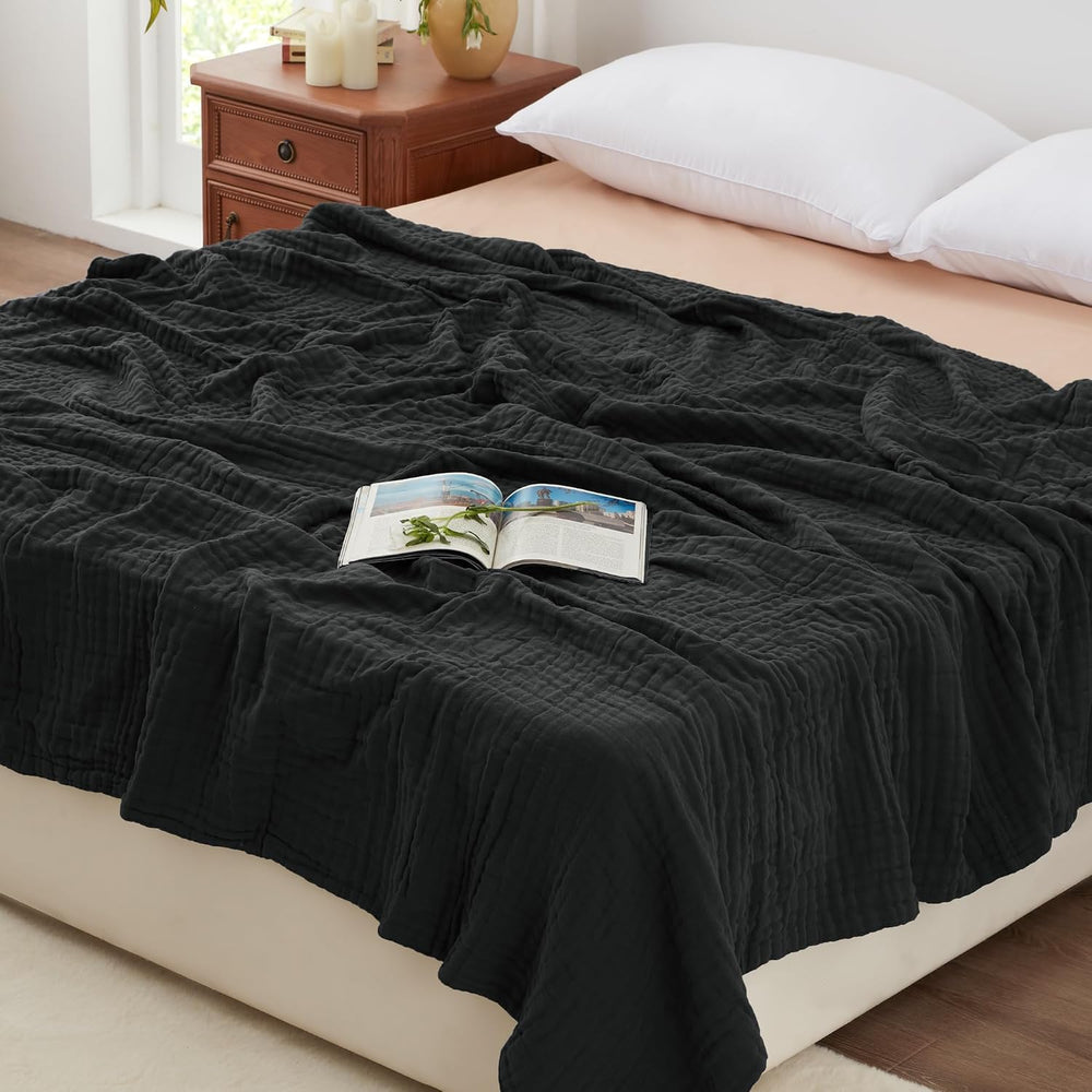 Love's Cabin 100% Cotton Muslin Blanket King Size for Bed, Black