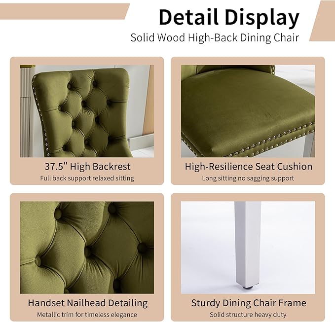 Luxury Upholstered Dining Chairs Set of 6, Olive Green Kitchen Chair with Sil...