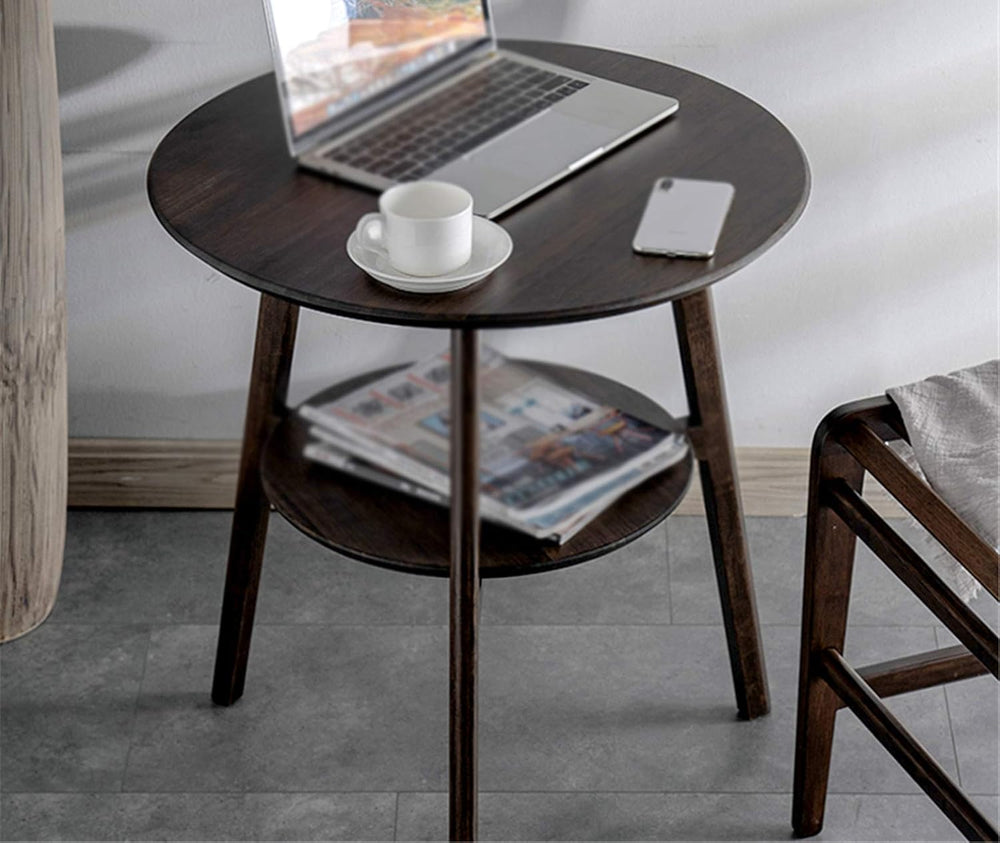 Round Snack Table, 2-Layer Telephone Table with Partition, Nightstand for Lib...