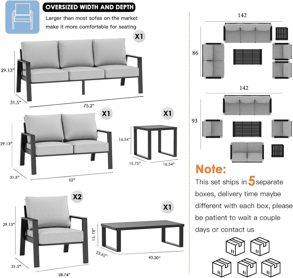 Aluminum Outdoor Loveseat, Oversized Patio Couch, Modern Sofa All Weather Met...