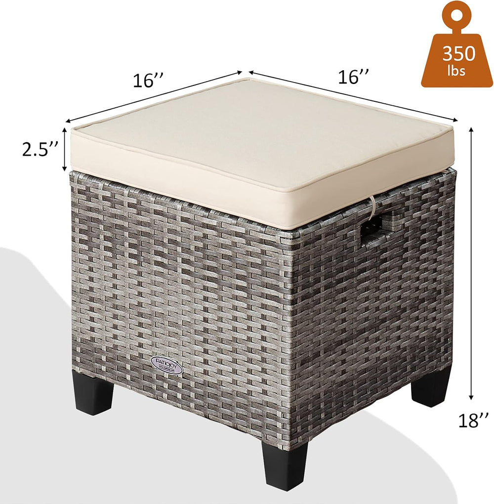 ORALNER Set of 2 Outdoor Ottoman, 16” Wicker Foot Stools, All-Weather Rattan ...