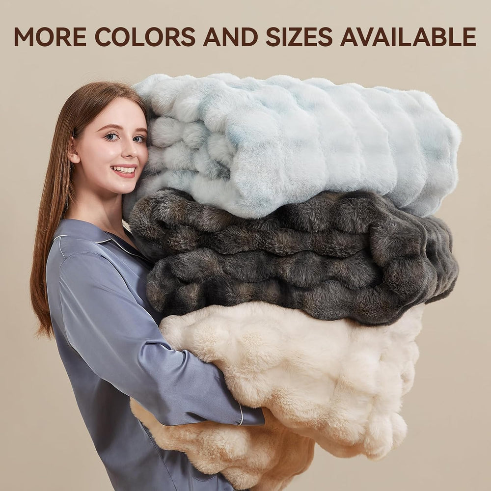 Anysay Faux Fur Throw Blanket, 1000GSM Fluffy Soft Bubble Blanket 50''...