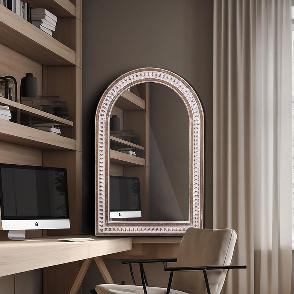 36x24 Inch Arched Wall Mirror, Rustic Farmhouse Arch Mirror for Bathroom