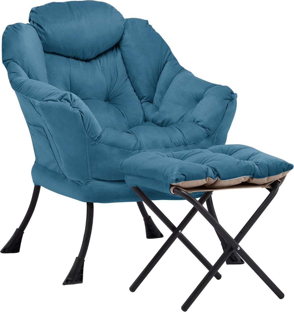 Lazy Chair with Ottoman, Comfy Reading Chair, Blue