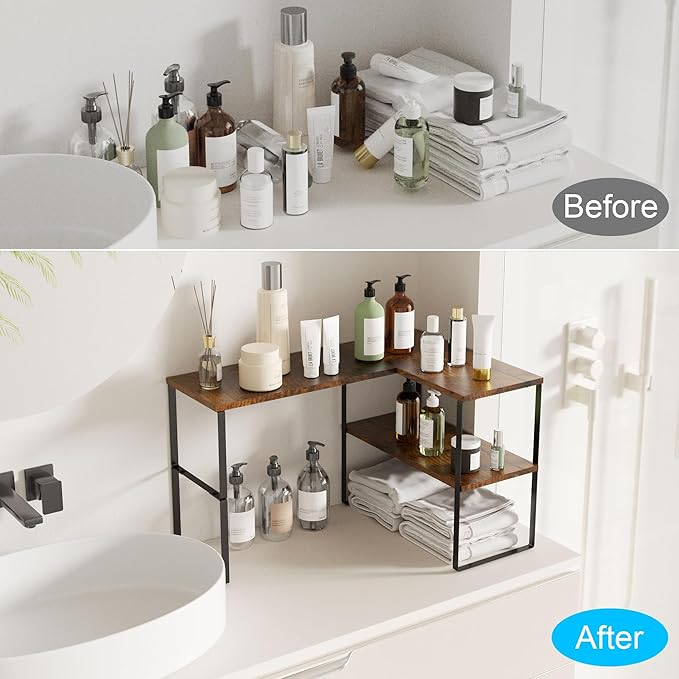 Golener Countertop Organizer Corner Shelf, 2 Tier Adjustable Stackable Corner