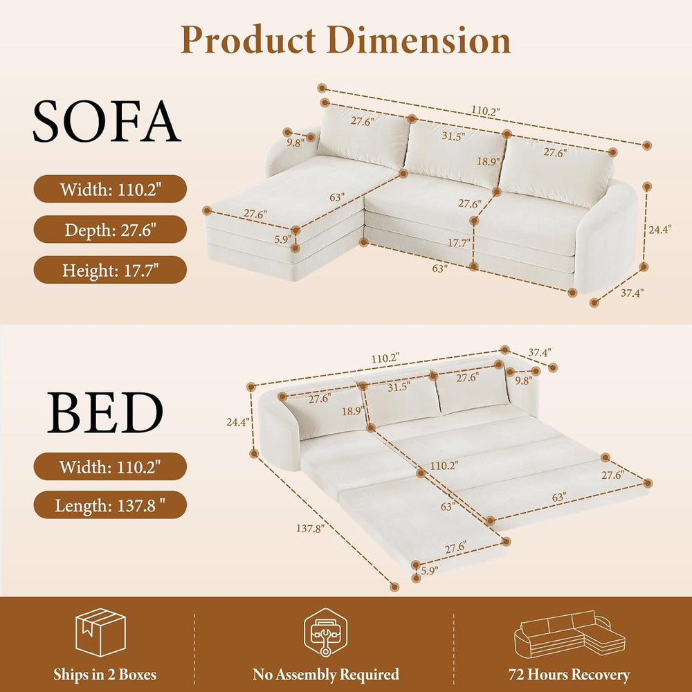 Vesgantti 6 in 1 Convertible Folding Sofa Bed, Futon Sectional Couch, Beige