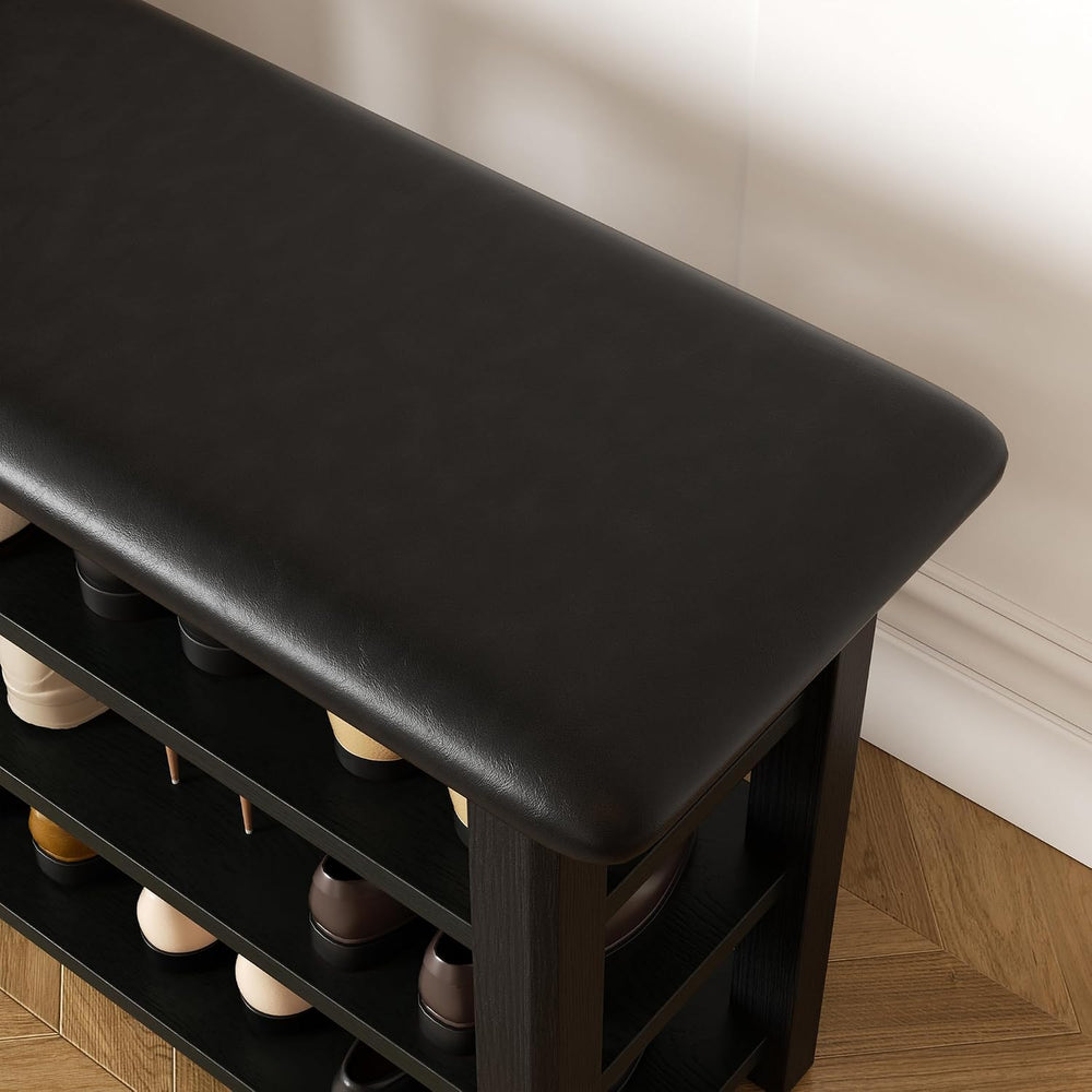 Shoe Rack Bench with Leather Cushion 3-Tier Shoe Rack Organizer for Entryway ...