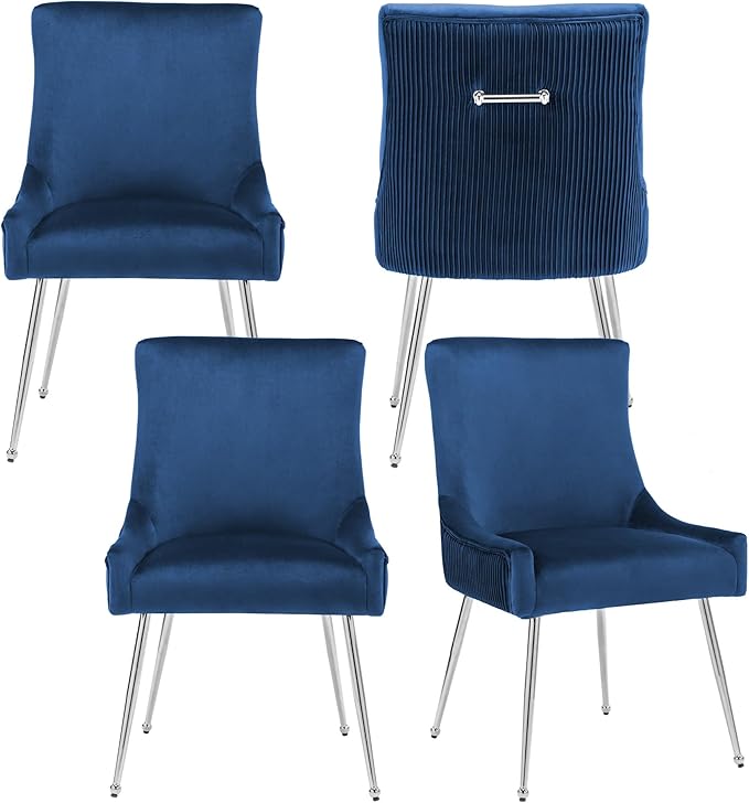 Velvet Dining Chairs Set of 4 with Silver Metal Legs, Modern Upholstered Kitc...