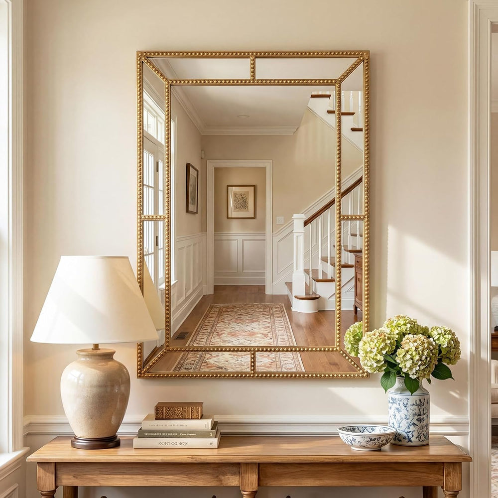 Tangkula 36" x 24" Gold Rectangle Wall Mirror, Decorative Mirror wi...