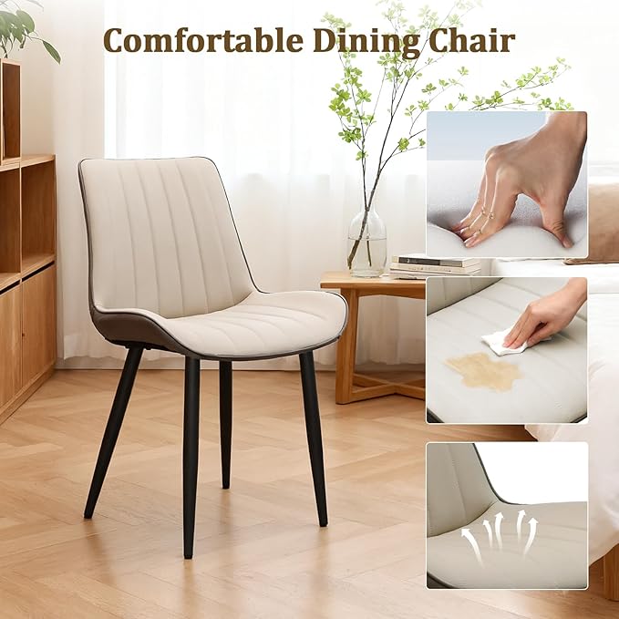 Dining Chairs Set of 2, Leather Modern Kitchen & Dining Room Chairs, Comf...