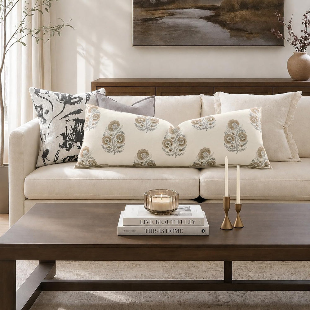 Vintage Floral 14x36 Lumbar Pillow Cover for Bed Pack of 1, Double-Sided Bota...