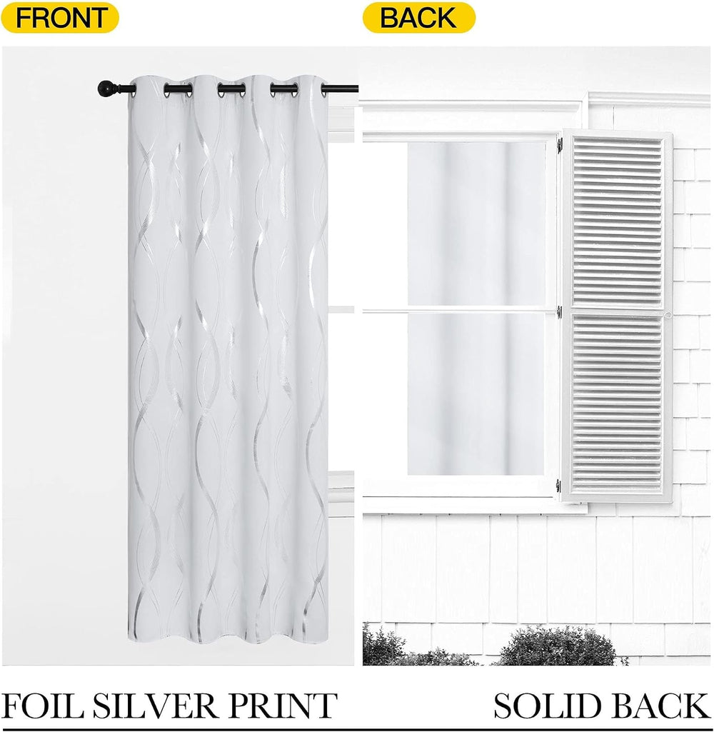 NICETOWN Greyish White Room Darkening Curtains for Living Room 84 inch Long