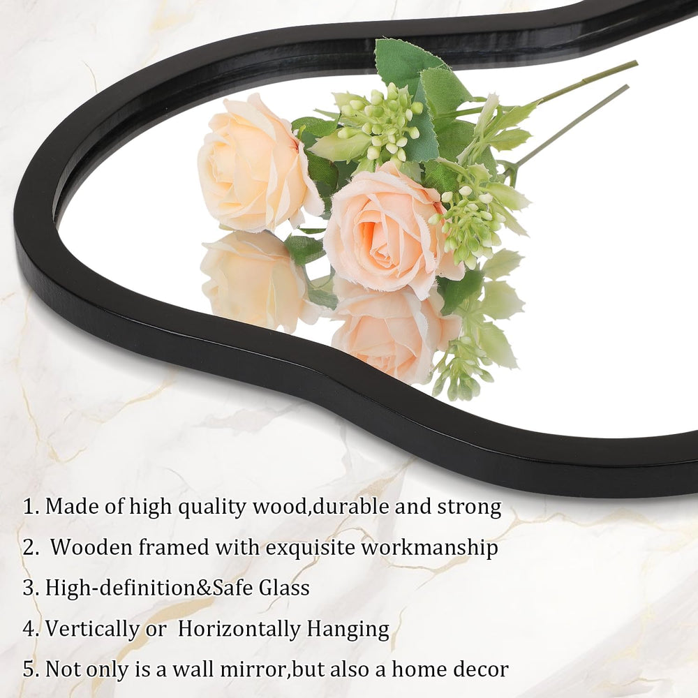 AAZZKANG Large Irregular Mirror 22"x12" Black Asymmetrical Wall Mou...