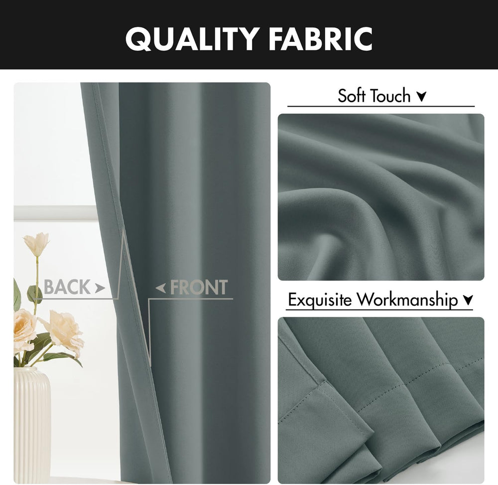 MIULEE 4 Panels Short 36 Inch Blackout Kitchen Window Curtain Grey Blue