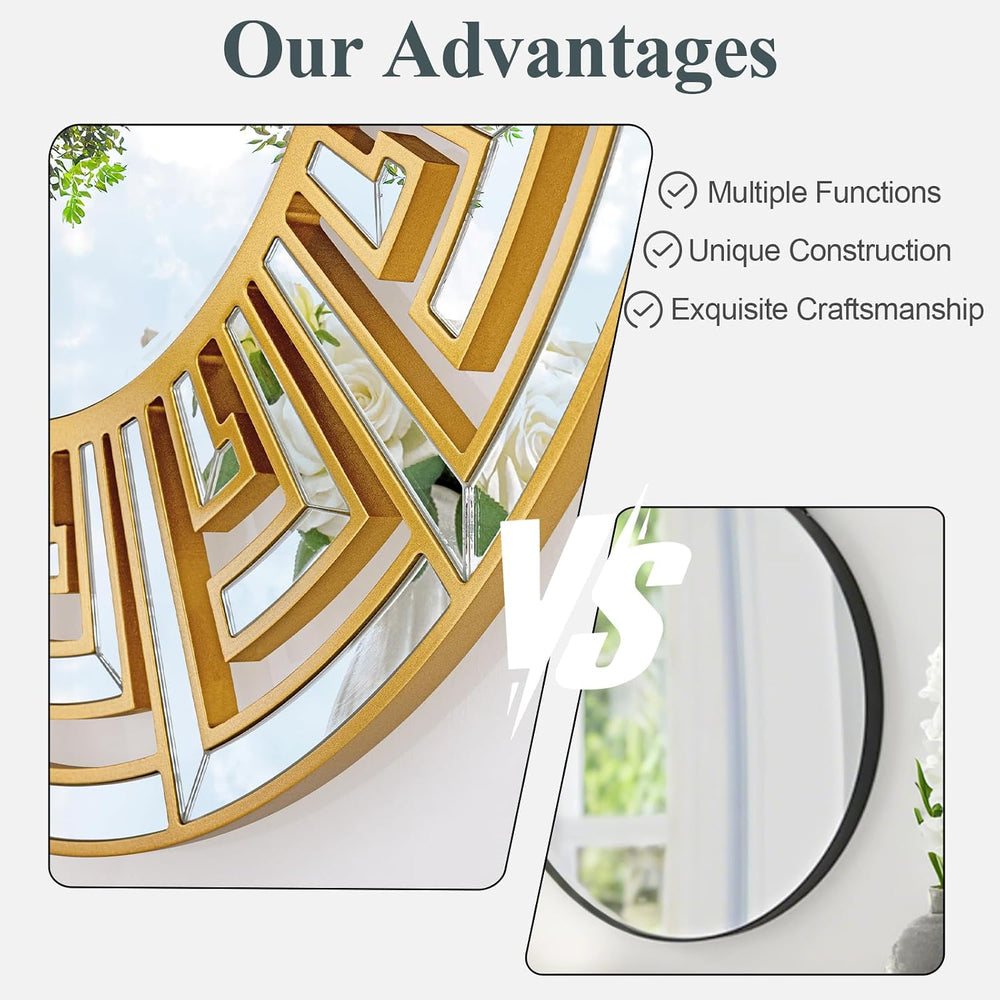 35.5"x35.5" Large Round Mirrors for Wall Decor Living Room, Gold De...