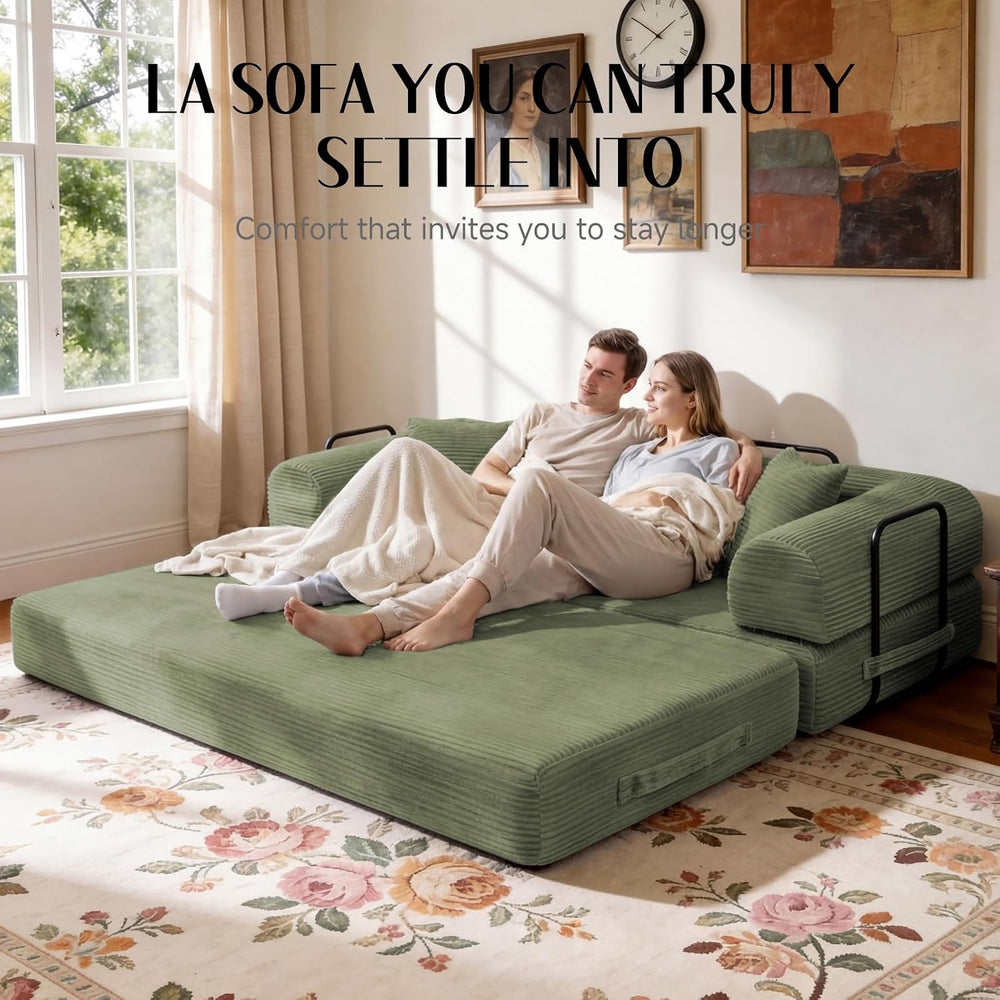 79" Corduroy Sofa Bed, Boneless Couch in a Box with 2 Pillows, High-Dens...
