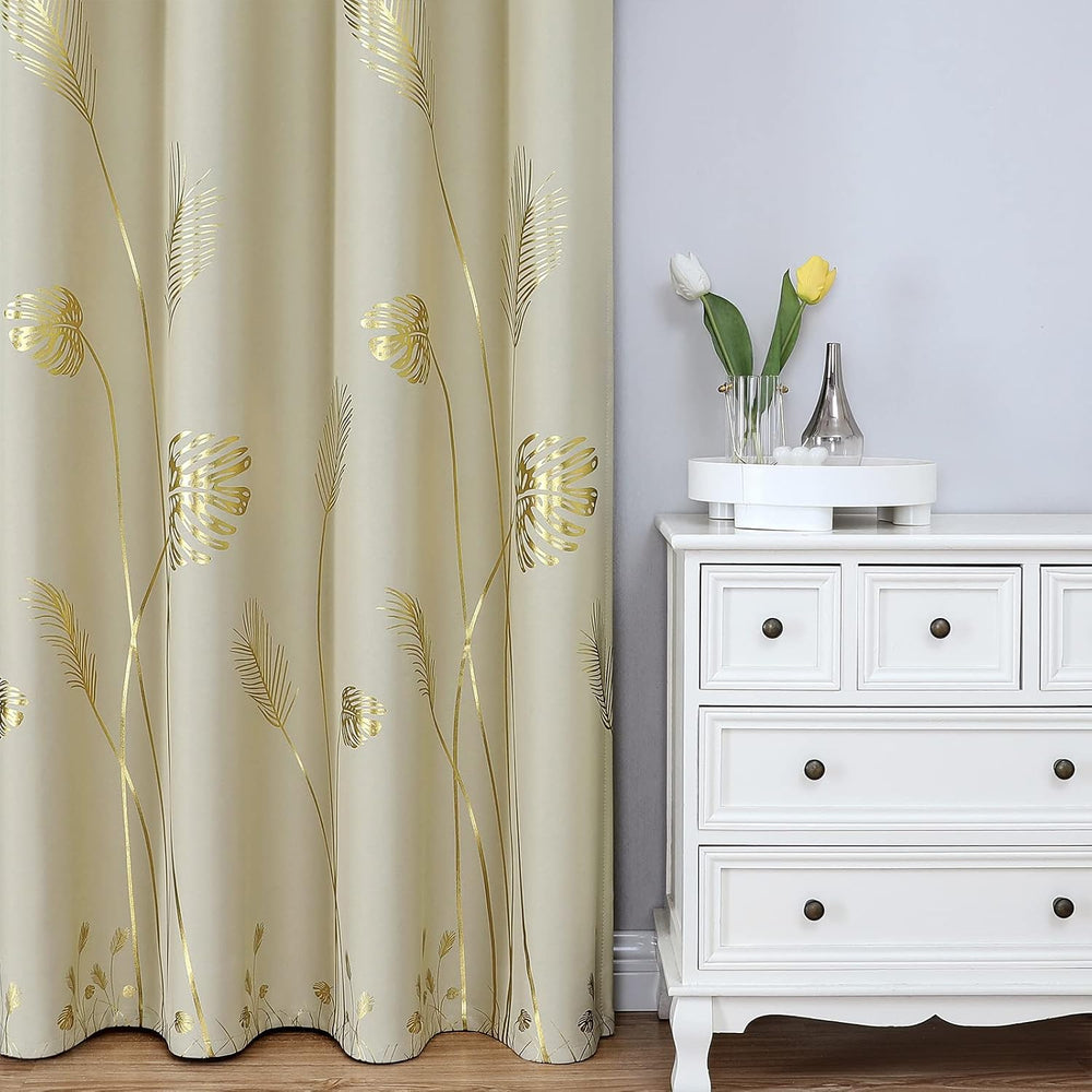 Beige Blackout Patterned Curtains for Living Room 52Wx84L