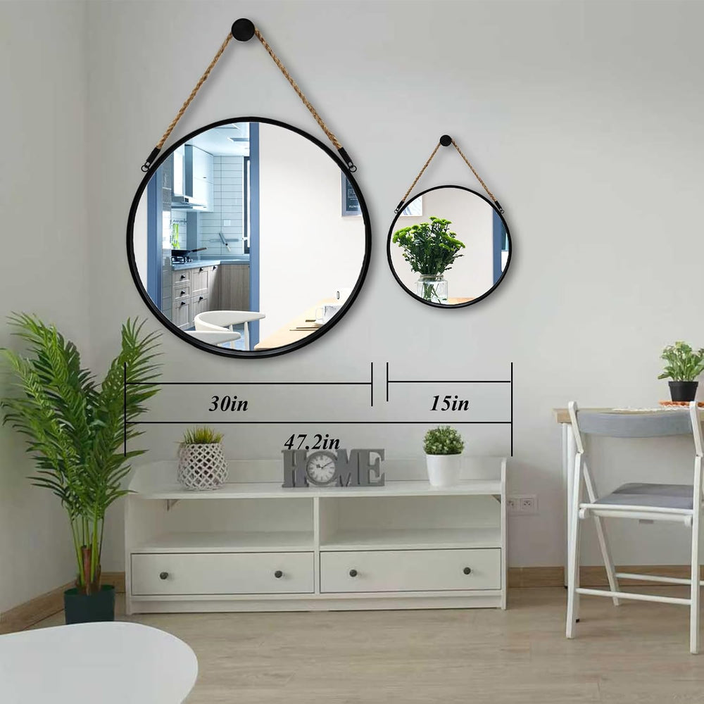 POZINO 15" Small Round Hanging Mirror, Circle Wall Mirror with Jute Rope