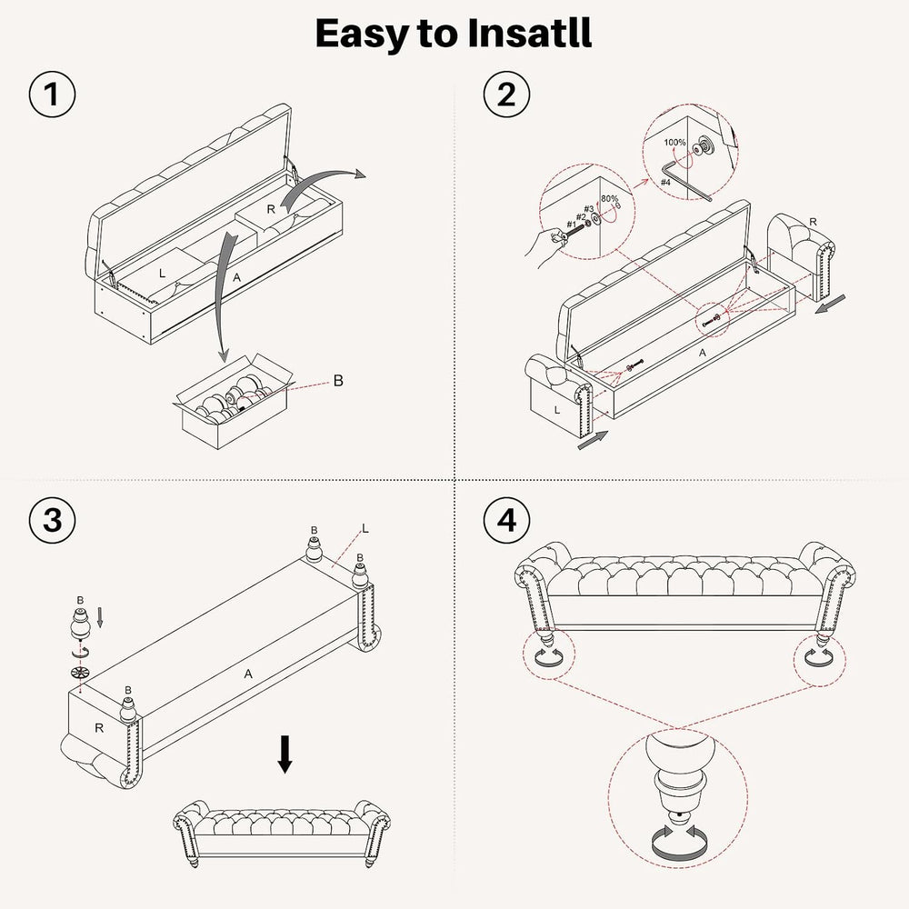 SOFTHION 67" Storage Bench for Bedroom, Linen Upholstered, Beige