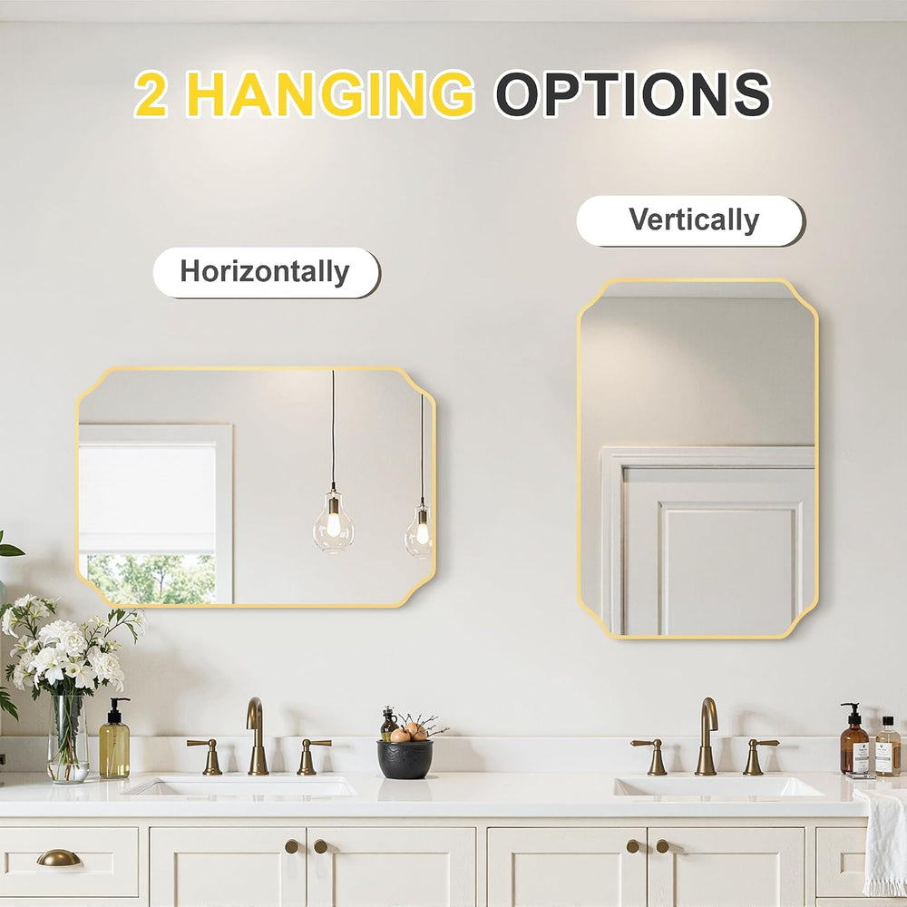 Gold Vanity Bathroom Mirror, 20" x 30" Scalloped Mirror for Wall
