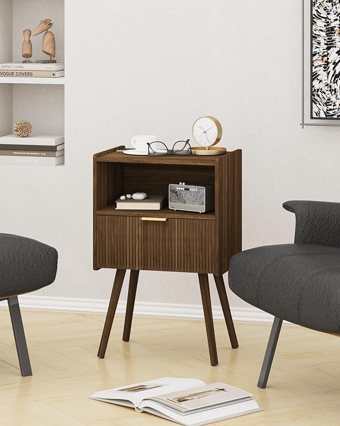 Nightstand,Modern Bedside Table with Storage Drawer and Open Wood Shelf, for ...